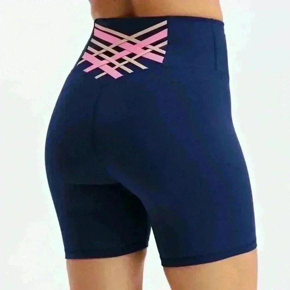 Fabletics XL Boost PowerHold® High-Waisted 6'' Short Navy Blue Pink Gym Workout - Picture 1 of 15